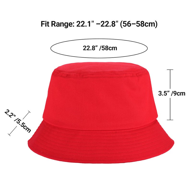Umeepar Unisex Cotton Packable Bucket Hat Sun Hat Plain Colors for Men Women (Red) - Image 4